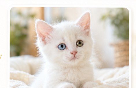 こちらを見つめる白い子猫