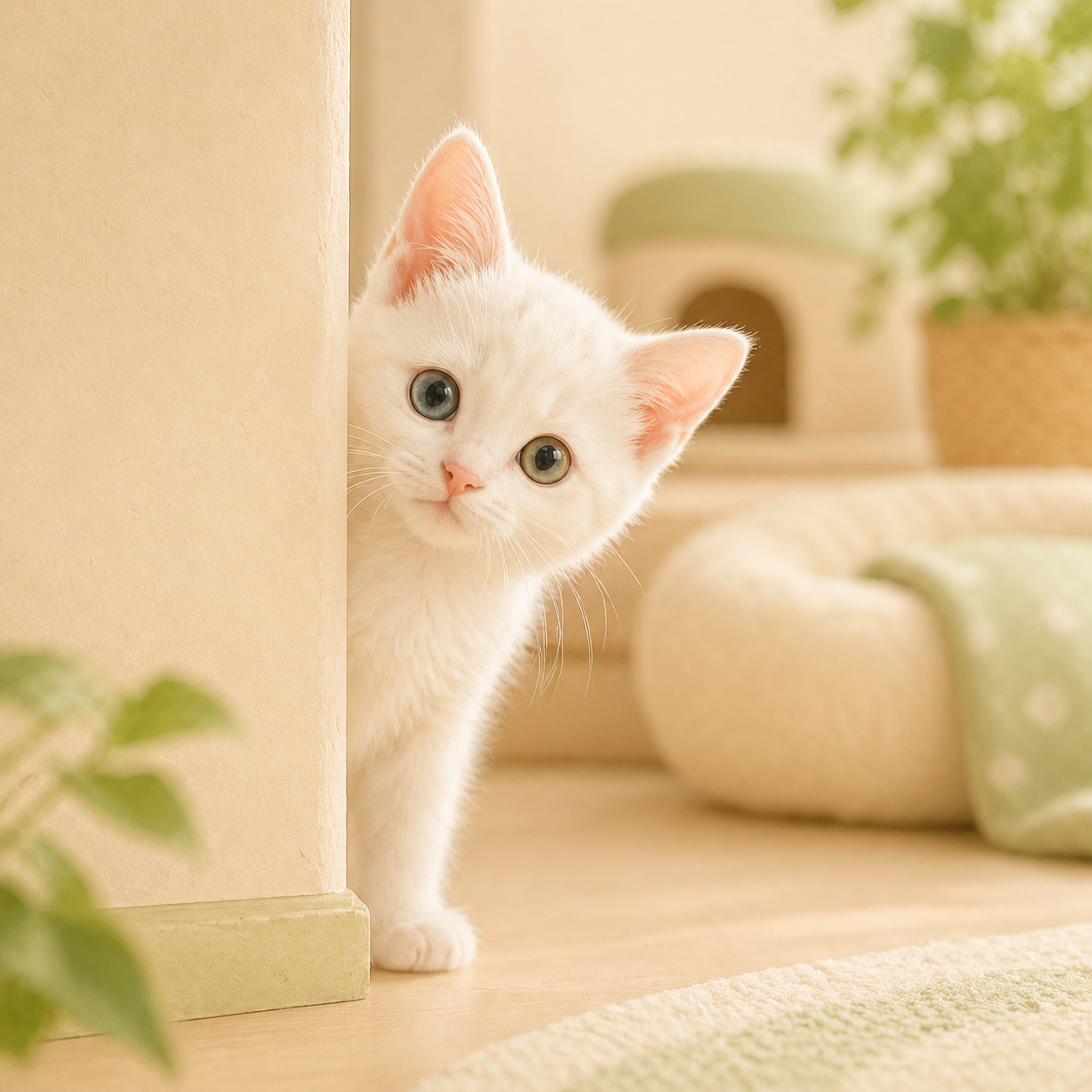 少し警戒しながら好奇心をのぞかせるすずちゃん