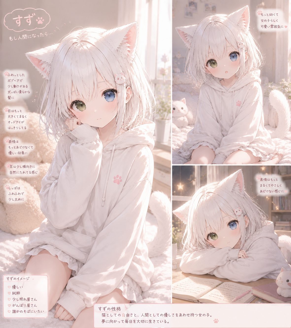 すずを擬人化したAI生成のイメージキャラ紹介シート